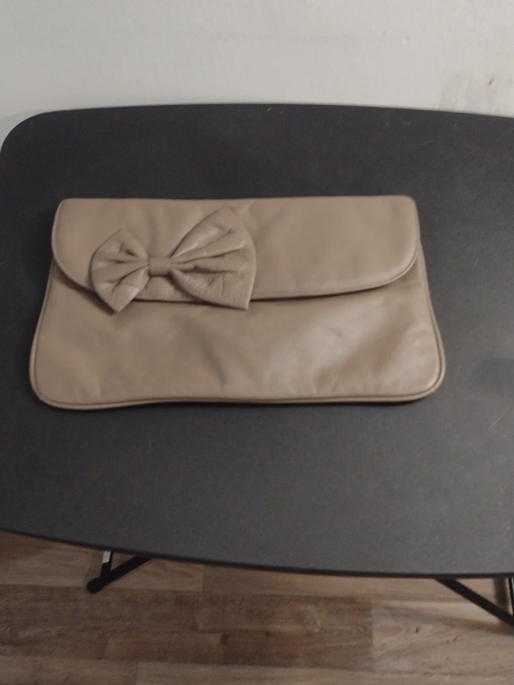 Leather Bow Envelope Clutch in Taupe